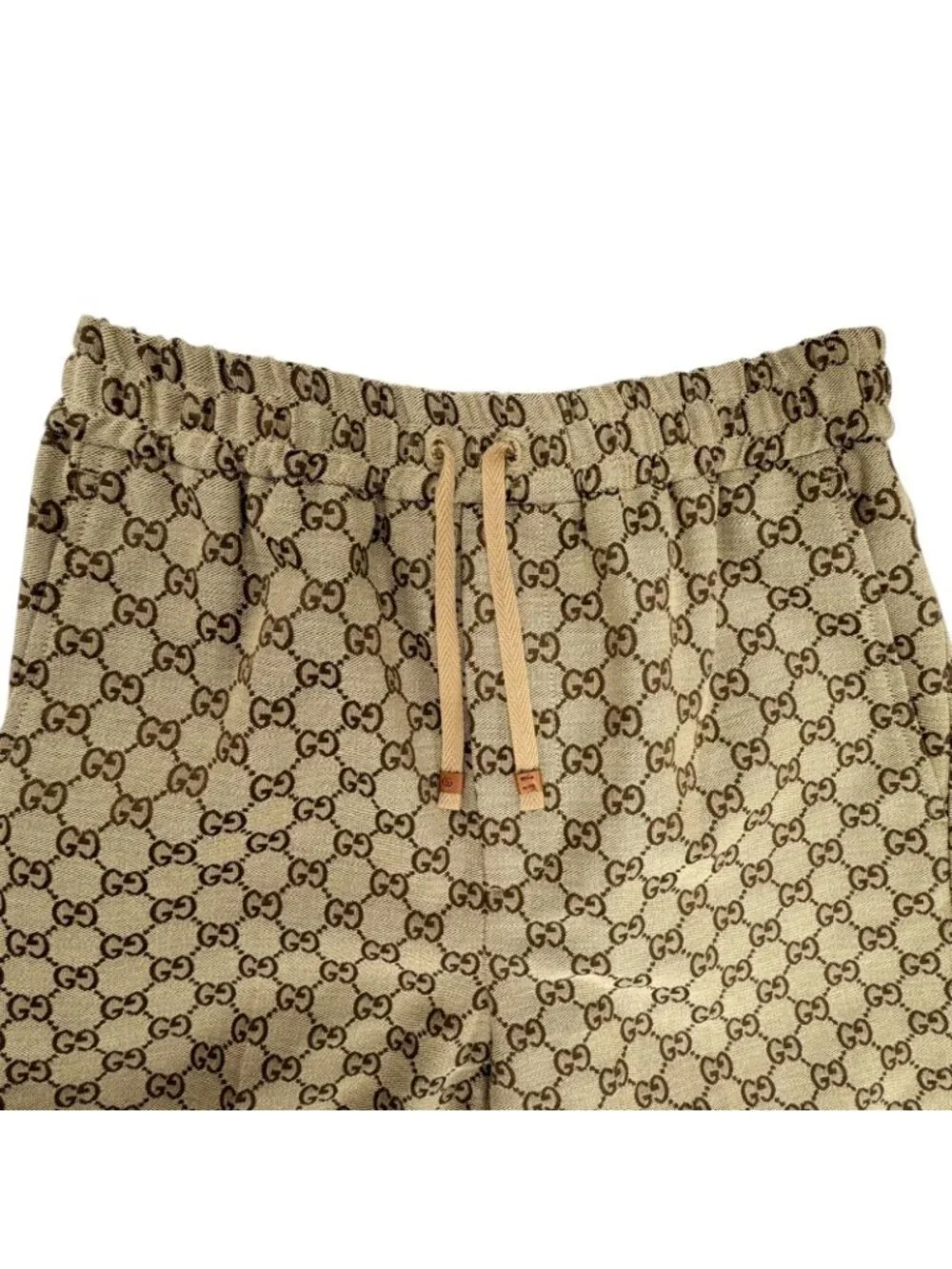Gucci Cotton Logo Buttoned GG Allover Pattern Leather Easy Pants Jogger Brown 44